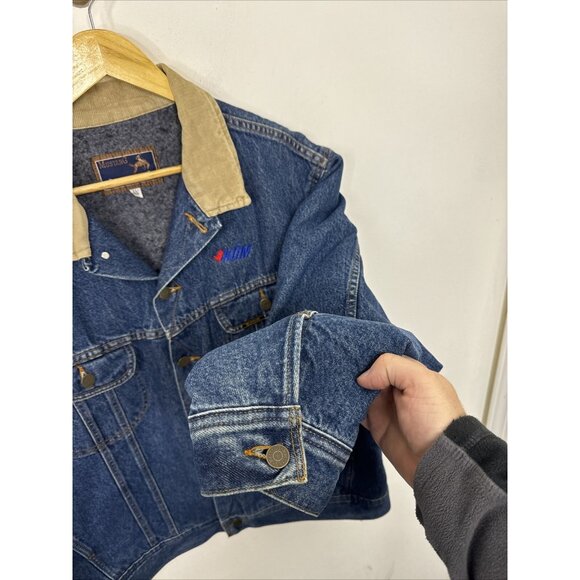 Mustang Roughrider Stormrider Men XL Blanket Lined Denim Jacket Kom Logo - Picture 2 of 9